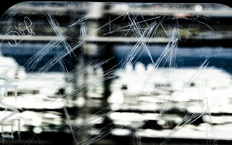 Scratches on glass